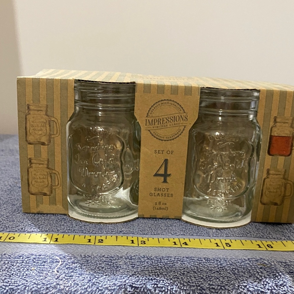 Impressions Clear Mason Jar Shot Glasses Set NIB